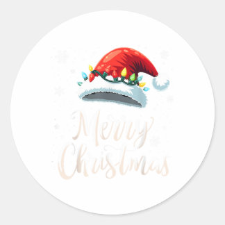 Merry Christmas Lights Red Santa Hat Xmas Family Classic Round Sticker