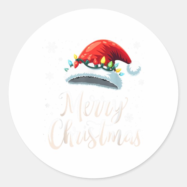 Merry Christmas Lights Red Santa Hat Xmas Family  Classic Round Sticker (Front)