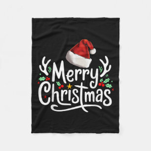 Merry Christmas Lights Red Santa Hat Xmas Family  Fleece Blanket
