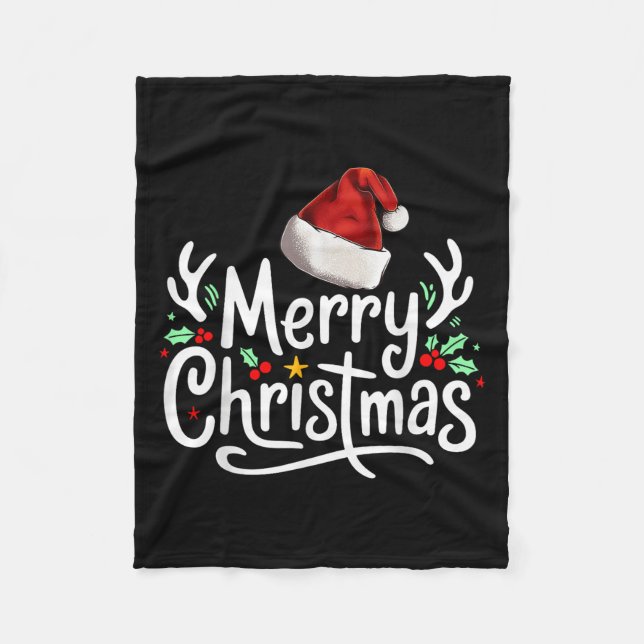 Merry Christmas Lights Red Santa Hat Xmas Family  Fleece Blanket (Front)