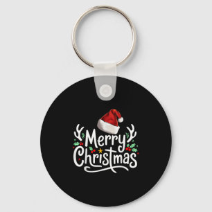 Merry Christmas Lights Red Santa Hat Xmas Family Key Ring