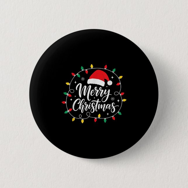 Merry Christmas Lights Red Santa Hat Xmas Family M 6 Cm Round Badge (Front)