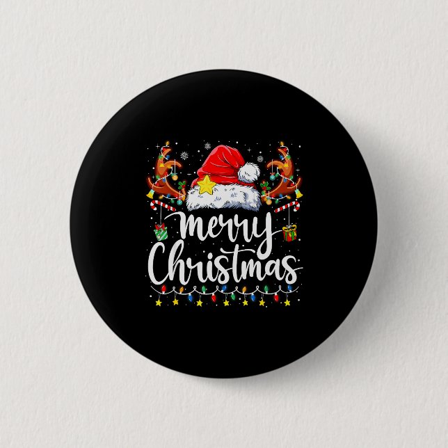 Merry Christmas Lights Red Santa Hat Xmas Family M 6 Cm Round Badge (Front)