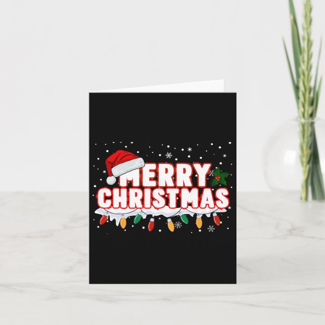 Merry Christmas Lights Red Santa Hat Xmas Family M Card (Front)