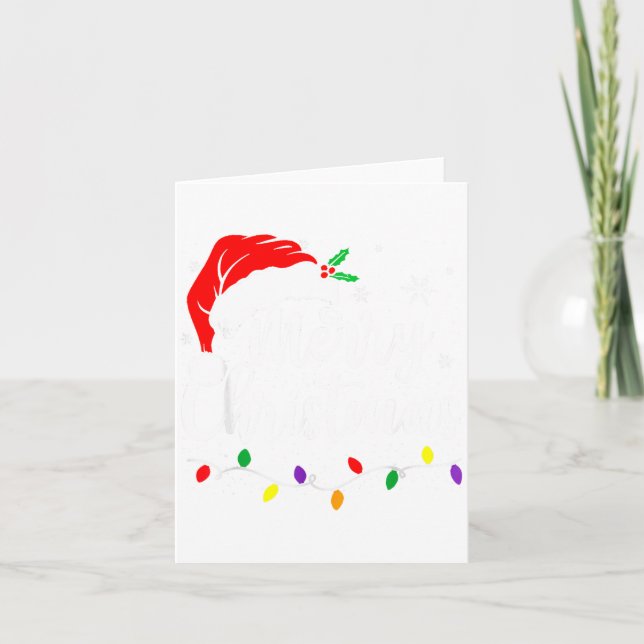 Merry Christmas Lights Red Santa Hat Xmas Family M Card (Front)