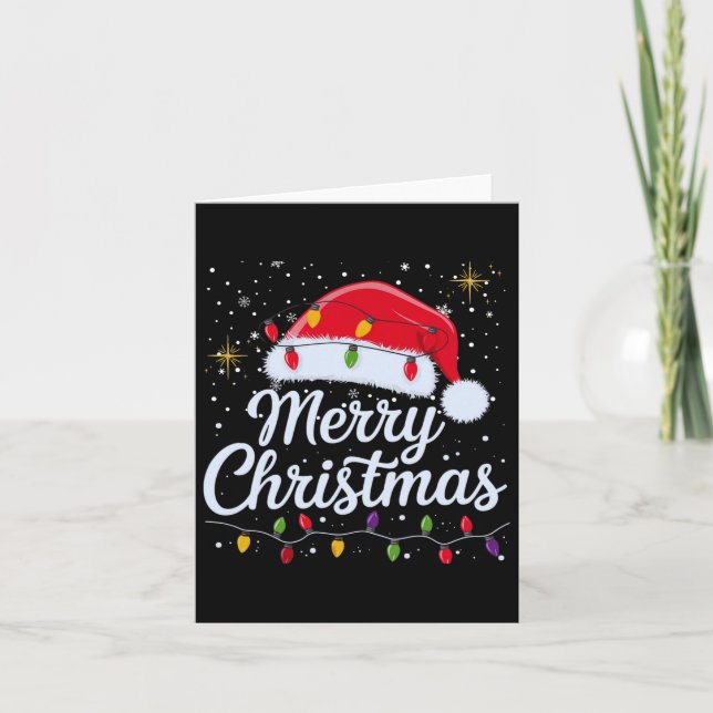 Merry Christmas Lights Red Santa Hat Xmas Family M Card (Front)