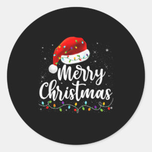 Merry Christmas Lights Red Santa Hat Xmas Family M Classic Round Sticker