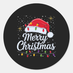 Merry Christmas Lights Red Santa Hat Xmas Family M Classic Round Sticker