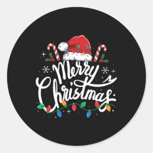 Merry Christmas Lights Red Santa Hat Xmas Family M Classic Round Sticker