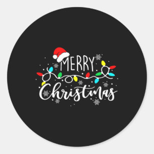 Merry Christmas Lights Red Santa Hat Xmas Family M Classic Round Sticker