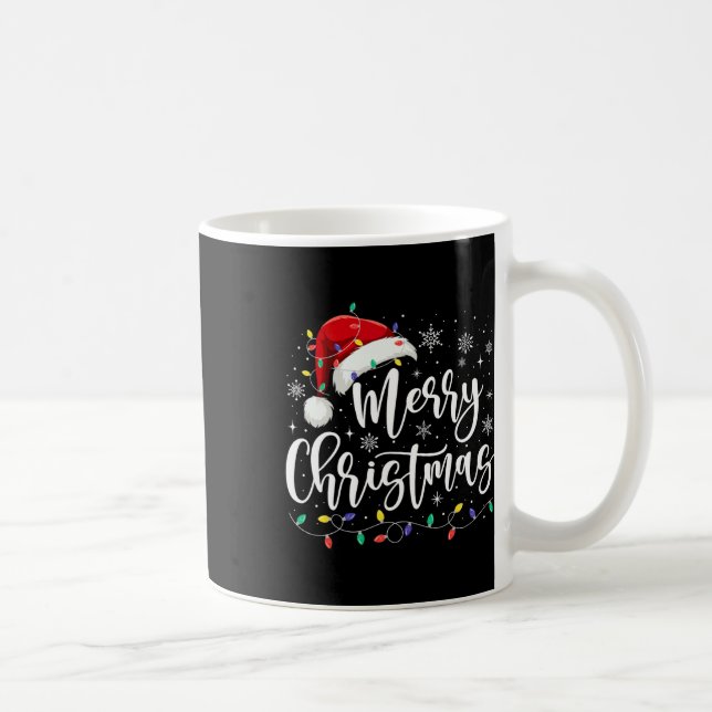 Merry Christmas Lights Red Santa Hat Xmas Family M Coffee Mug (Right)