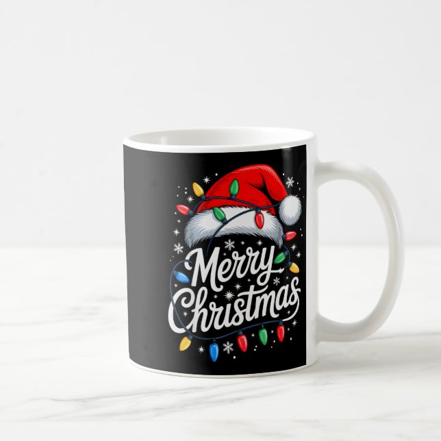 Merry Christmas Lights Red Santa Hat Xmas Family M Coffee Mug (Right)