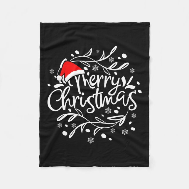Merry Christmas Lights Red Santa Hat Xmas Family M Fleece Blanket (Front)