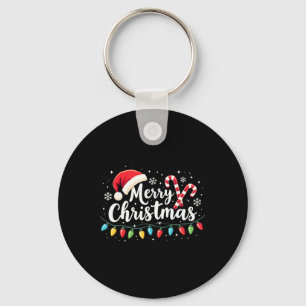 Merry Christmas Lights Red Santa Hat Xmas Family M Key Ring