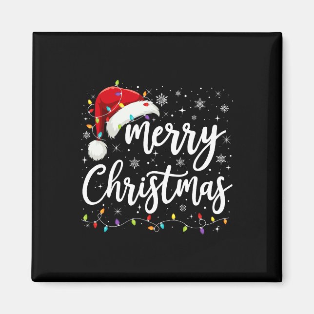 Merry Christmas Lights Red Santa Hat Xmas Family M Magnet (Front)