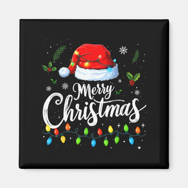 Merry Christmas Lights Red Santa Hat Xmas Family M Magnet (Front)