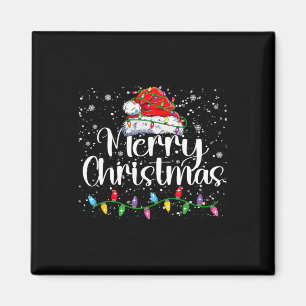Merry Christmas Lights Red Santa Hat Xmas Family M Magnet