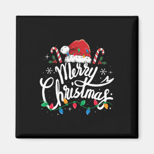Merry Christmas Lights Red Santa Hat Xmas Family M Magnet