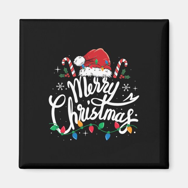 Merry Christmas Lights Red Santa Hat Xmas Family M Magnet (Front)