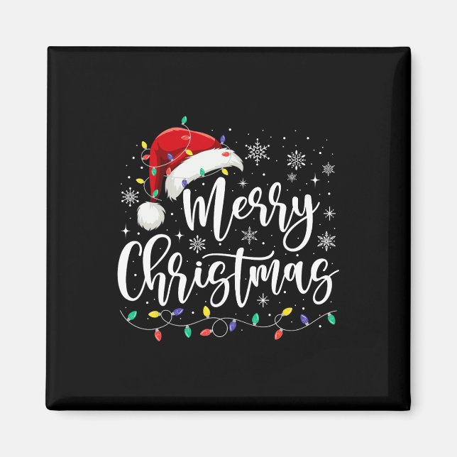 Merry Christmas Lights Red Santa Hat Xmas Family M Magnet (Front)