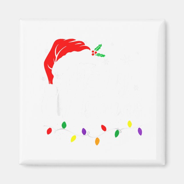 Merry Christmas Lights Red Santa Hat Xmas Family M Magnet (Front)