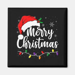 Merry Christmas Lights Red Santa Hat Xmas Family M Magnet