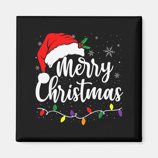 Merry Christmas Lights Red Santa Hat Xmas Family M Magnet (Front)