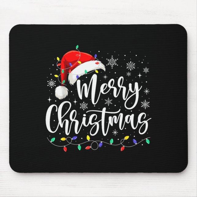 Merry Christmas Lights Red Santa Hat Xmas Family M Mouse Mat (Front)