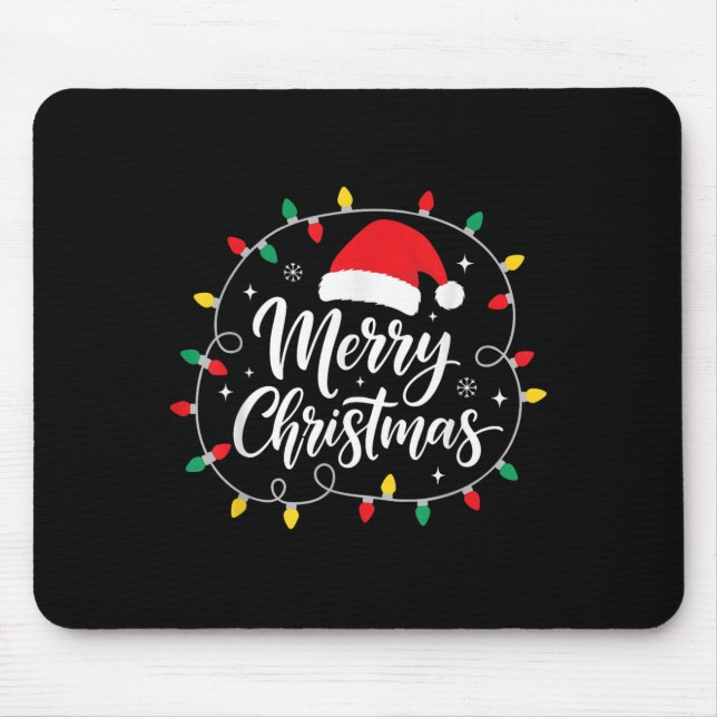Merry Christmas Lights Red Santa Hat Xmas Family M Mouse Mat (Front)