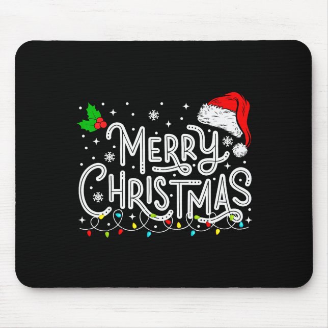 Merry Christmas Lights Red Santa Hat Xmas Family M Mouse Mat (Front)