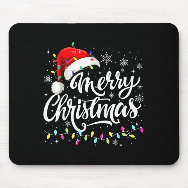 Merry Christmas Lights Red Santa Hat Xmas Family M Mouse Mat (Front)
