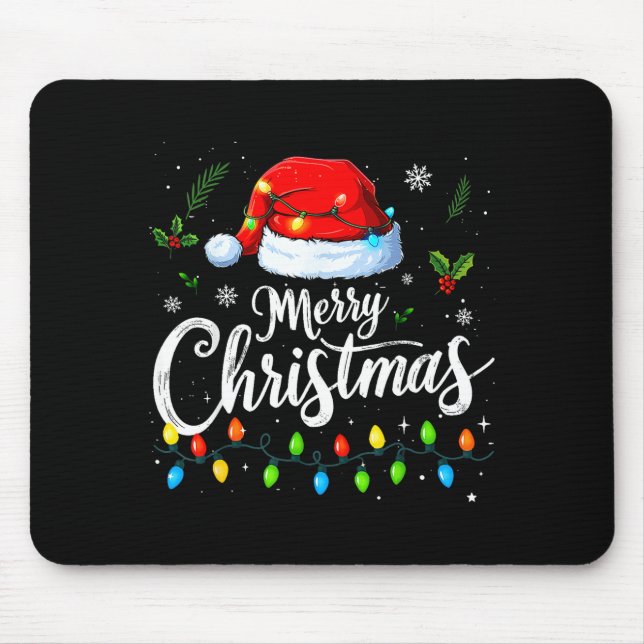 Merry Christmas Lights Red Santa Hat Xmas Family M Mouse Mat (Front)