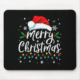 Merry Christmas Lights Red Santa Hat Xmas Family M Mouse Mat