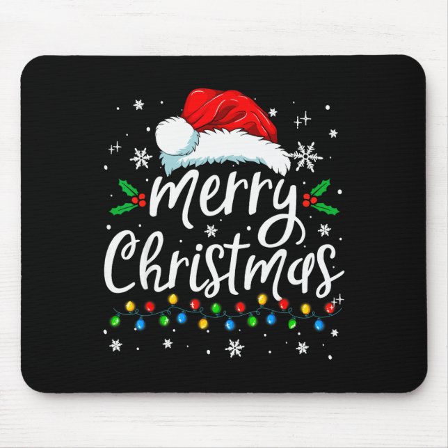 Merry Christmas Lights Red Santa Hat Xmas Family M Mouse Mat (Front)
