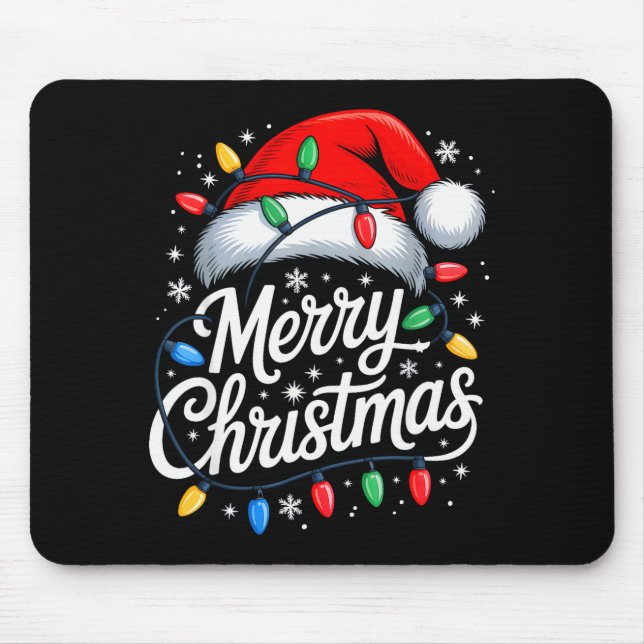 Merry Christmas Lights Red Santa Hat Xmas Family M Mouse Mat (Front)