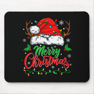 Merry Christmas Lights Red Santa Hat Xmas Family M Mouse Mat