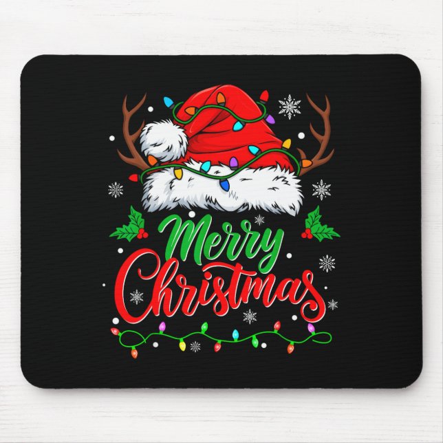 Merry Christmas Lights Red Santa Hat Xmas Family M Mouse Mat (Front)