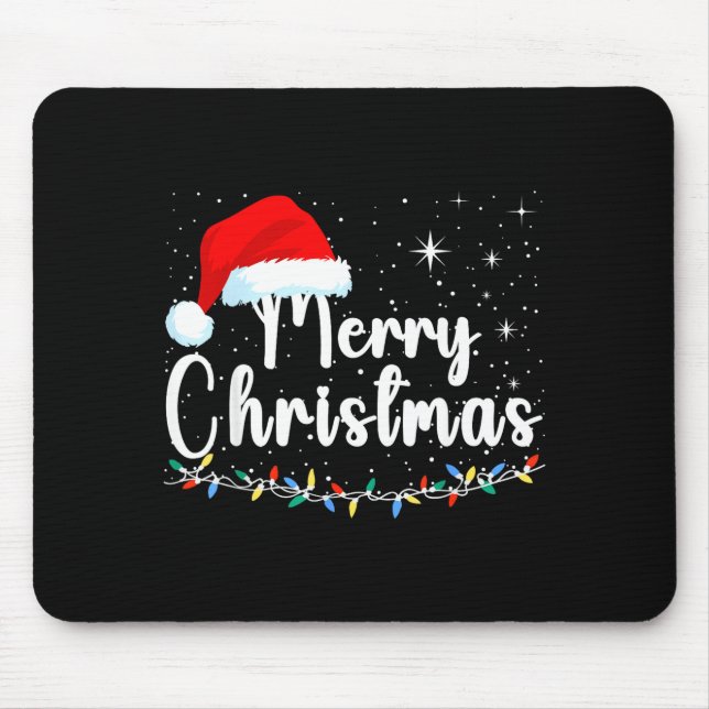 Merry Christmas Lights Red Santa Hat Xmas Family M Mouse Mat (Front)