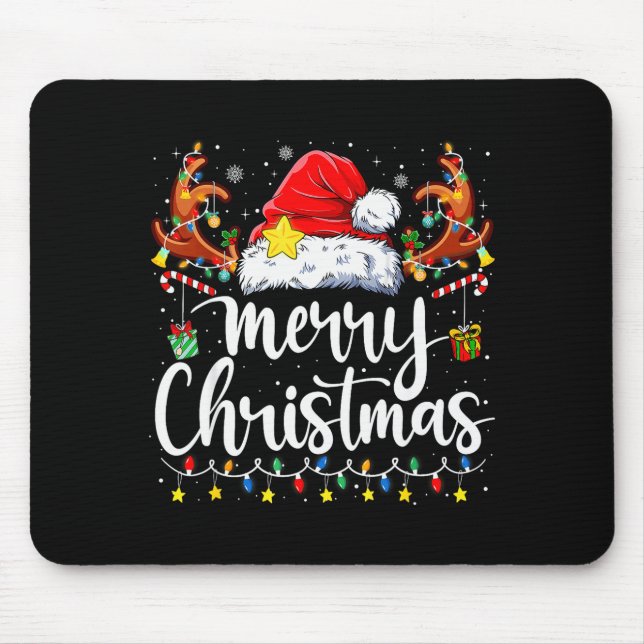 Merry Christmas Lights Red Santa Hat Xmas Family M Mouse Mat (Front)