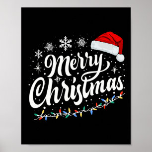 Merry Christmas Lights Red Santa Hat Xmas Family M Poster