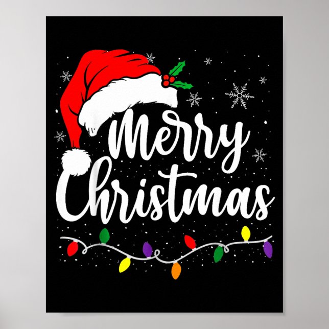 Merry Christmas Lights Red Santa Hat Xmas Family M Poster (Front)
