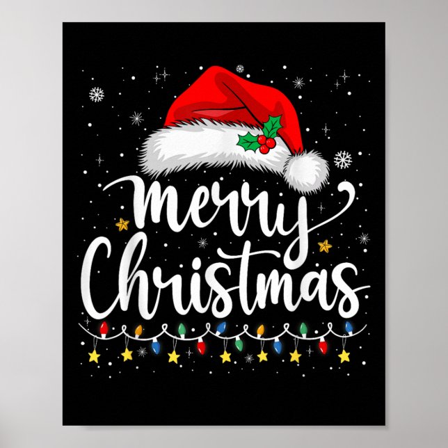 Merry Christmas Lights Red Santa Hat Xmas Family M Poster (Front)