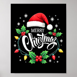 Merry Christmas Lights Red Santa Hat Xmas Family M Poster
