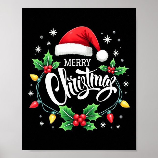 Merry Christmas Lights Red Santa Hat Xmas Family M Poster (Front)