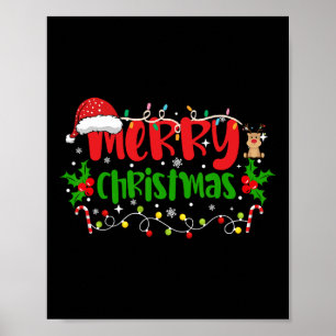 Merry Christmas Lights Red Santa Hat Xmas Family M Poster