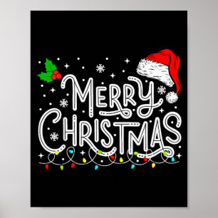 Merry Christmas Lights Red Santa Hat Xmas Family M Poster