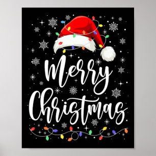 Merry Christmas Lights Red Santa Hat Xmas Family M Poster