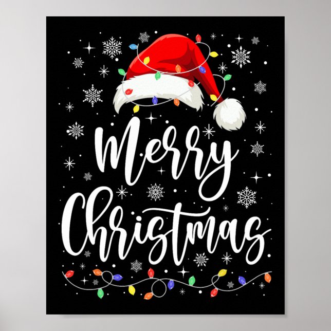 Merry Christmas Lights Red Santa Hat Xmas Family M Poster (Front)