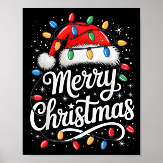 Merry Christmas Lights Red Santa Hat Xmas Family M Poster
