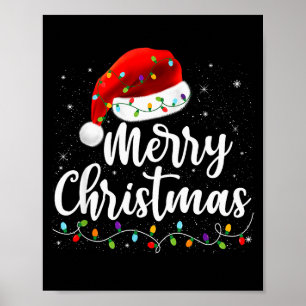 Merry Christmas Lights Red Santa Hat Xmas Family M Poster